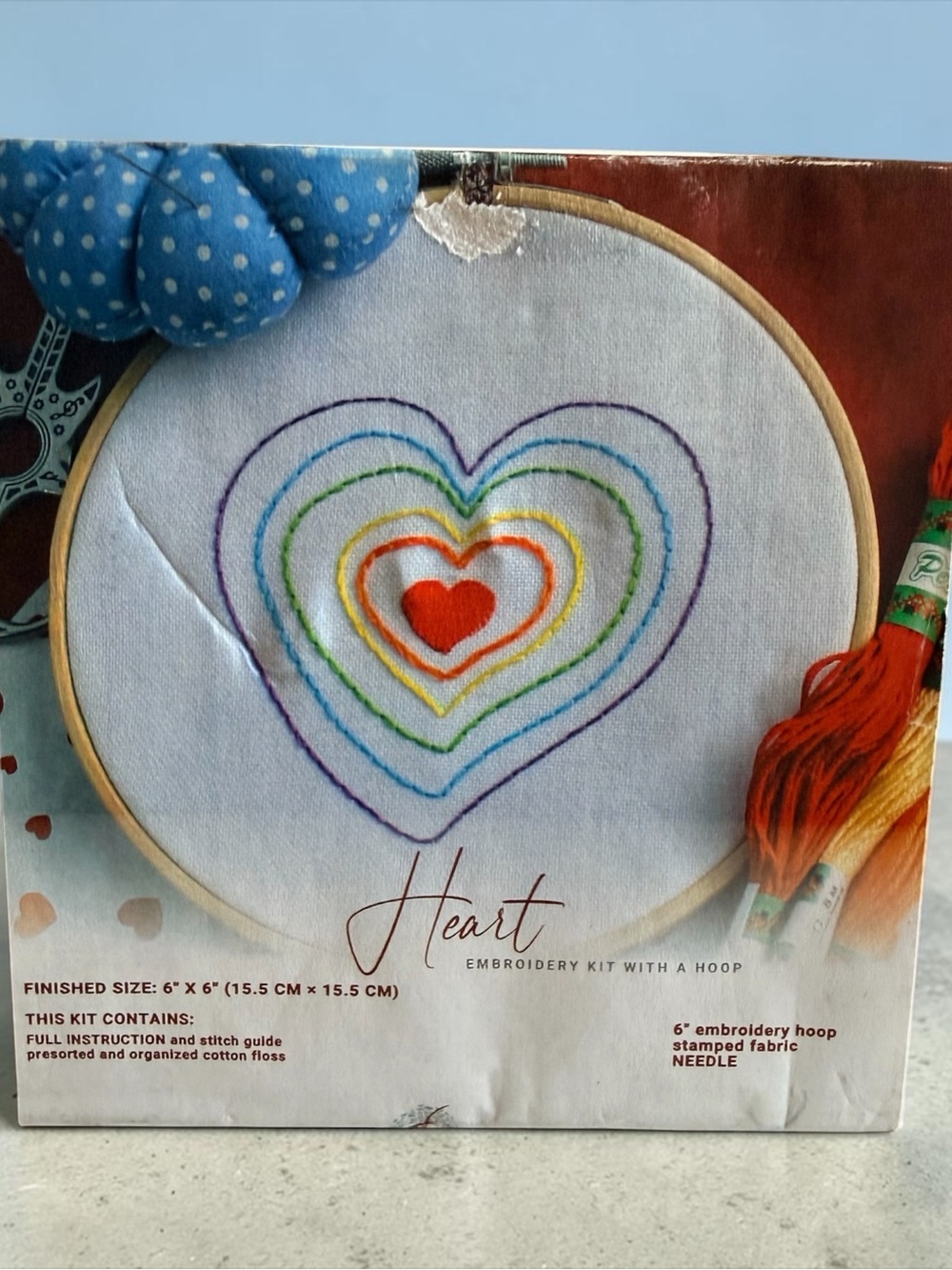 Heart Embroidery Kit with Rainbow Hearts - Unbranded